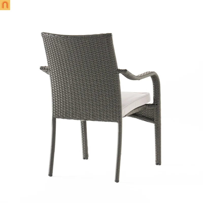 Outdoor Dining Set Acacia Wood Teak Gray Wicker 5 Piece Seats 4