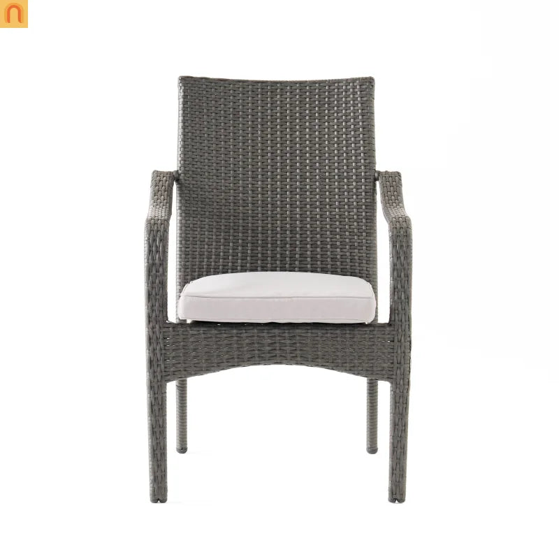 Outdoor Dining Set Acacia Wood Teak Gray Wicker 5 Piece Seats 4