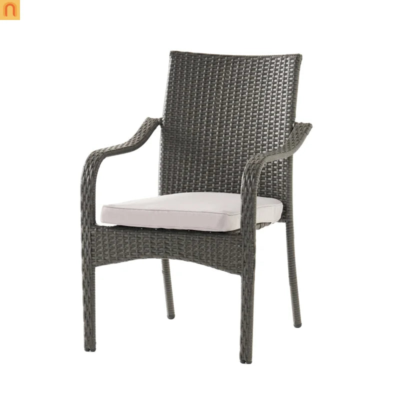 Outdoor Dining Set Acacia Wood Teak Gray Wicker 5 Piece Seats 4