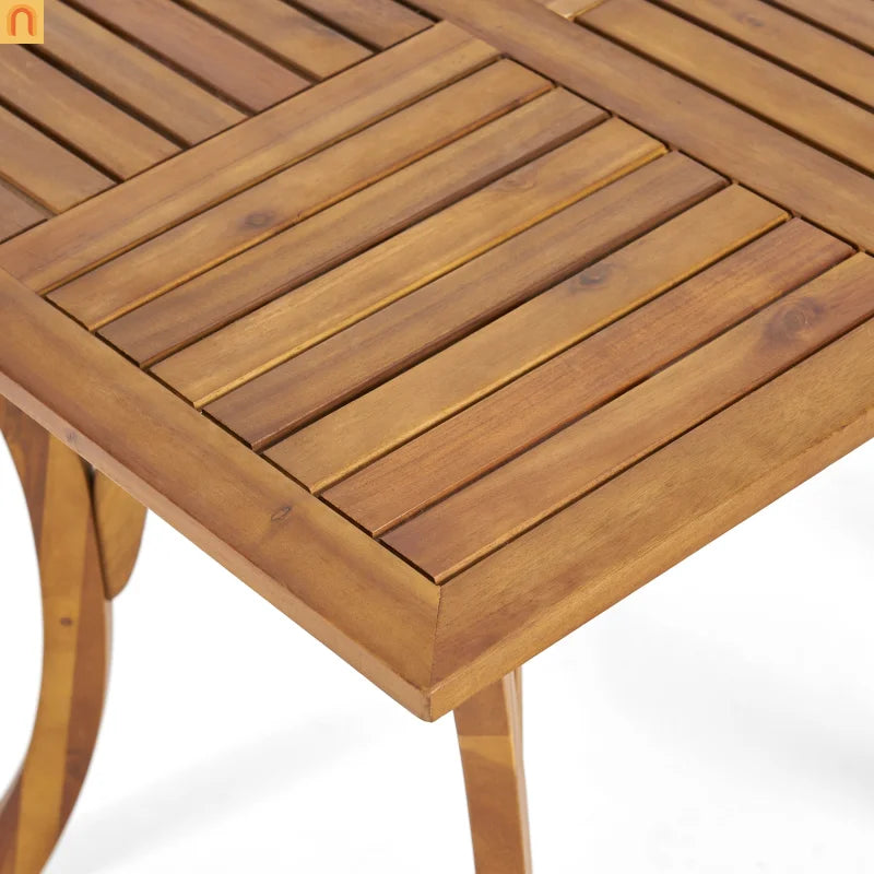 Outdoor Dining Set Acacia Wood Teak Gray Wicker 5 Piece Seats 4