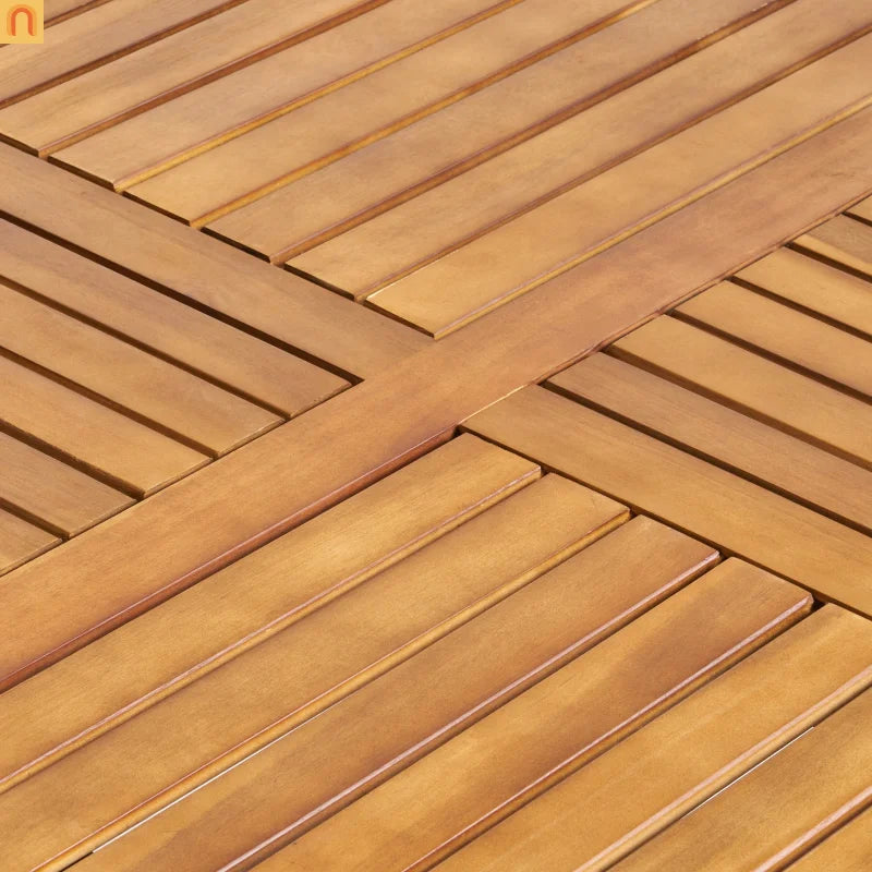 Outdoor Dining Set Acacia Wood Teak Gray Wicker 5 Piece Seats 4