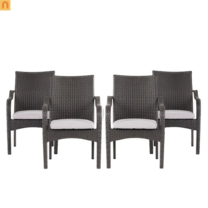 Outdoor Dining Set Acacia Wood Teak Gray Wicker 5 Piece Seats 4