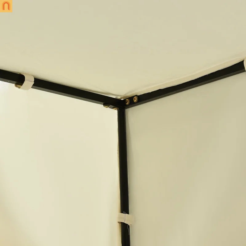 Chaise Lounge Double Daybed Steel HDPE Beige Curtain 6 Position 2 Person