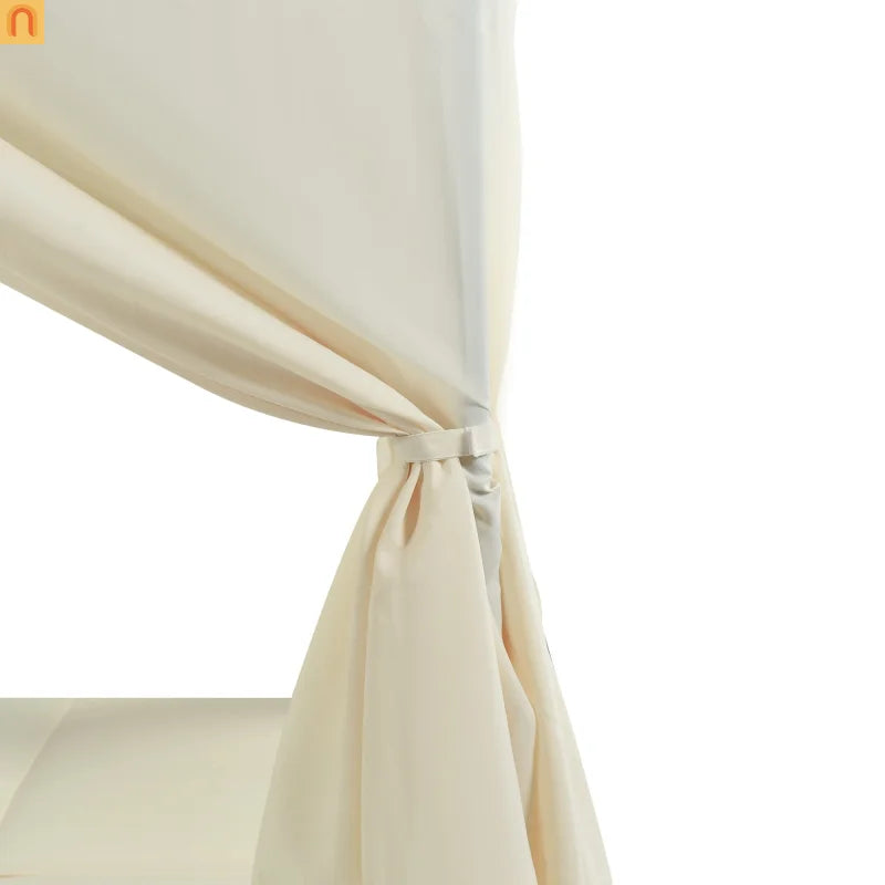 Chaise Lounge Double Daybed Steel HDPE Beige Curtain 6 Position 2 Person
