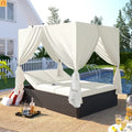Chaise Lounge Double Daybed Steel HDPE Beige Curtain 6 Position 2 Person