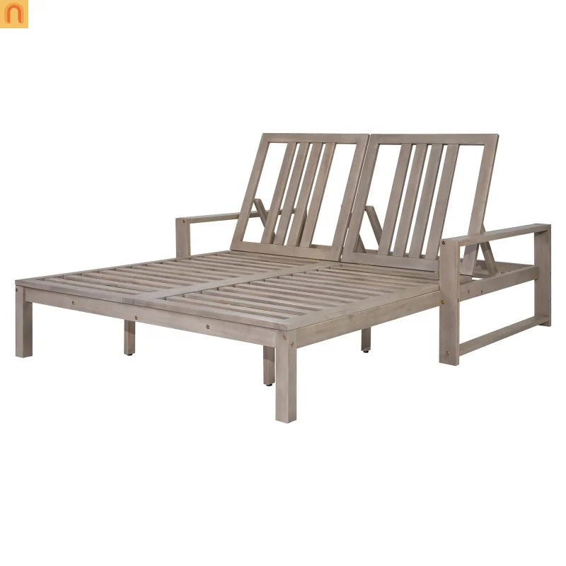 Outdoor Double Lounge Chair Solid Wood Gray 5 Position Adjustable 800 LB