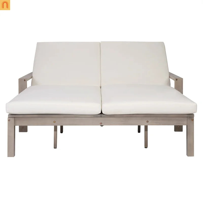 Outdoor Double Lounge Chair Solid Wood Gray 5 Position Adjustable 800 LB
