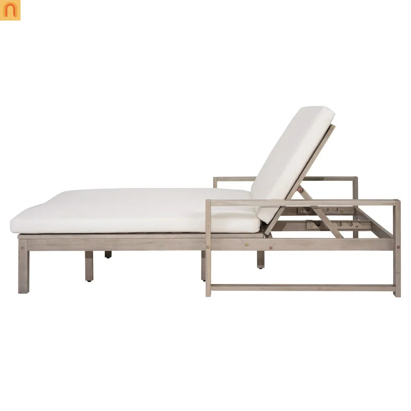Outdoor Double Lounge Chair Solid Wood Gray 5 Position Adjustable 800 LB