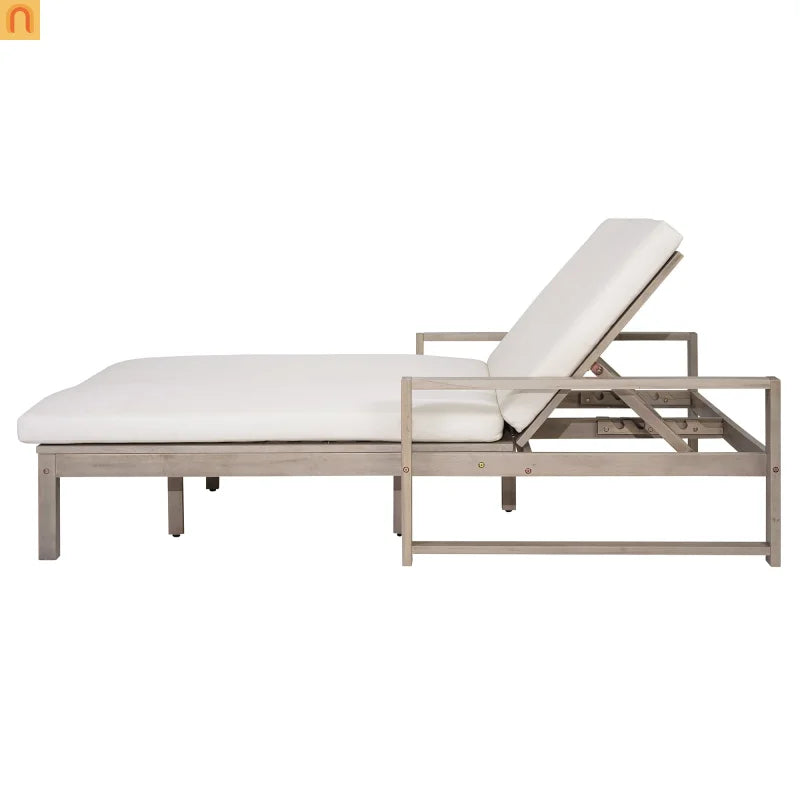 Outdoor Double Lounge Chair Solid Wood Gray 5 Position Adjustable 800 LB