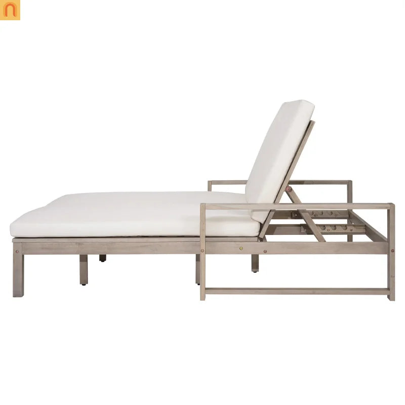 Outdoor Double Lounge Chair Solid Wood Gray 5 Position Adjustable 800 LB