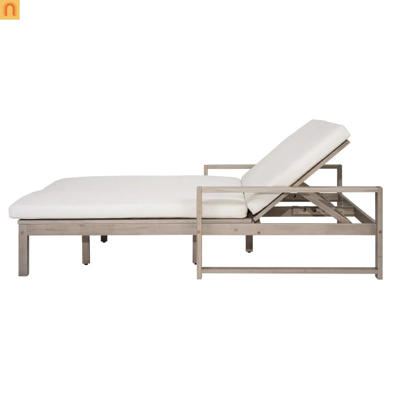 Outdoor Double Lounge Chair Solid Wood Gray 5 Position Adjustable 800 LB