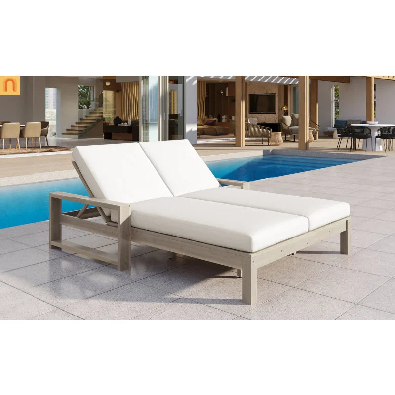 Outdoor Double Lounge Chair Solid Wood Gray 5 Position Adjustable 800 LB