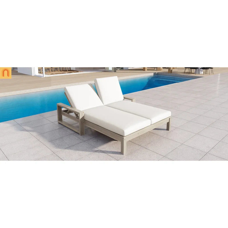 Outdoor Double Lounge Chair Solid Wood Gray 5 Position Adjustable 800 LB