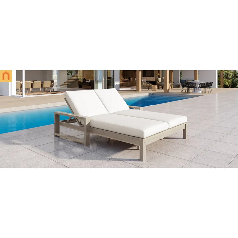 Outdoor Double Lounge Chair Solid Wood Gray 5 Position Adjustable 800 LB