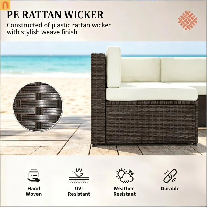 Outdoor Sectional Set PE Rattan Metal Cream Black 7 Piece Seats 6 264 LB