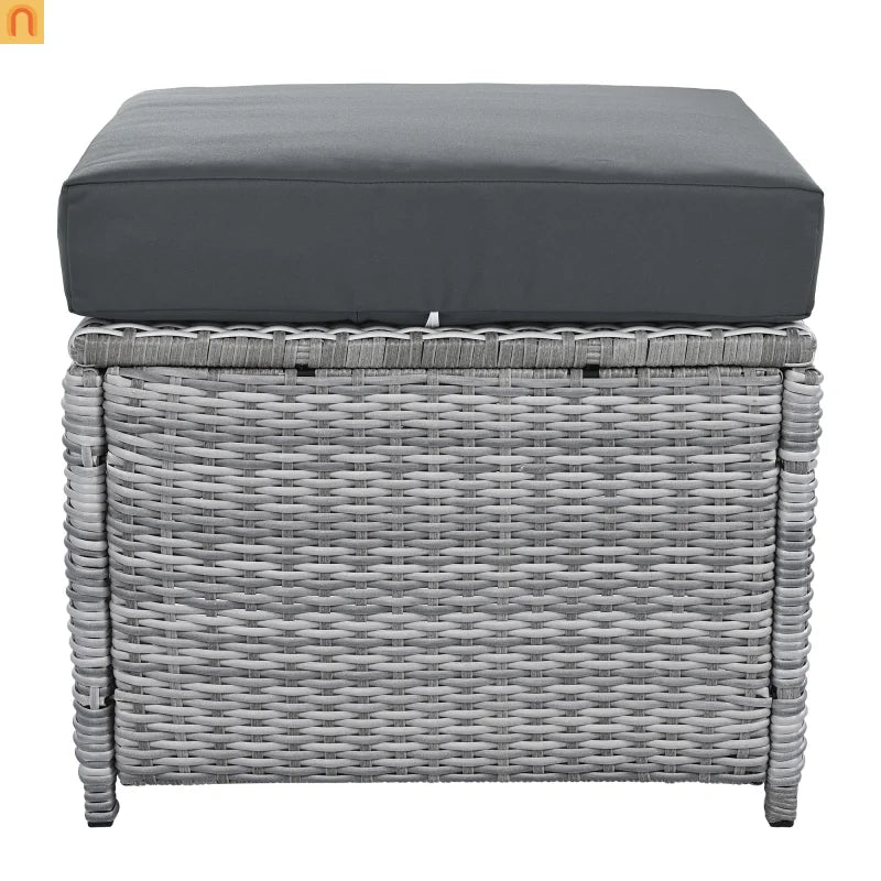 Outdoor Patio Set Rattan Iron Gray Recliner Adjustable Table 6 Piece