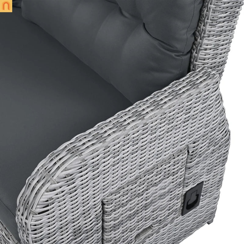 Outdoor Patio Set Rattan Iron Gray Recliner Adjustable Table 6 Piece