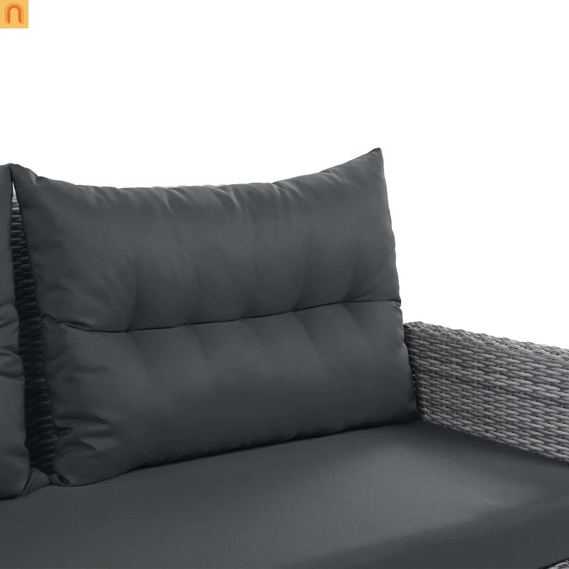 Outdoor Patio Set Rattan Iron Gray Recliner Adjustable Table 6 Piece