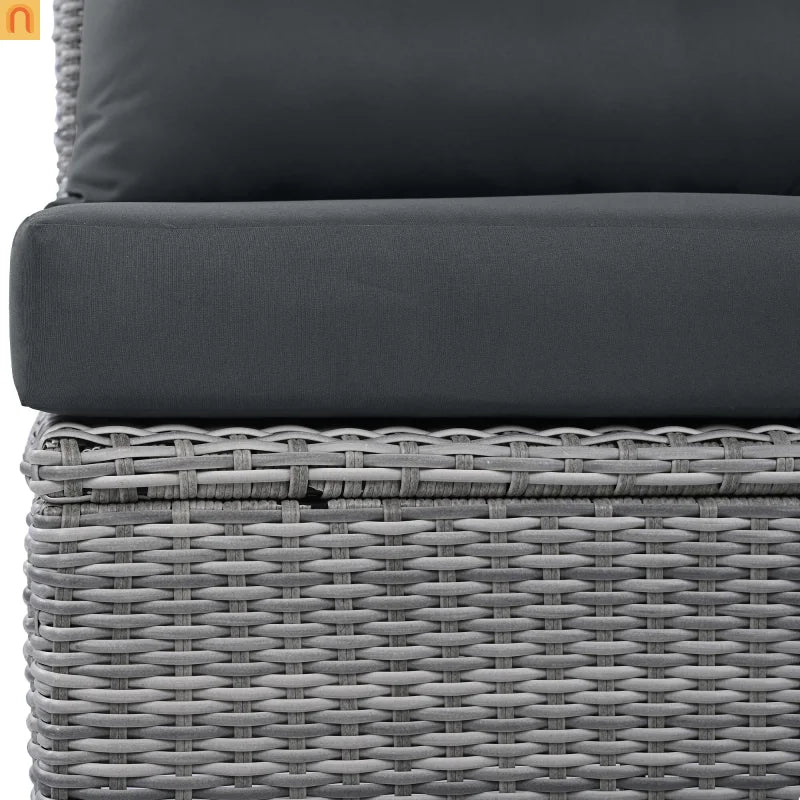 Outdoor Patio Set Rattan Iron Gray Recliner Adjustable Table 6 Piece
