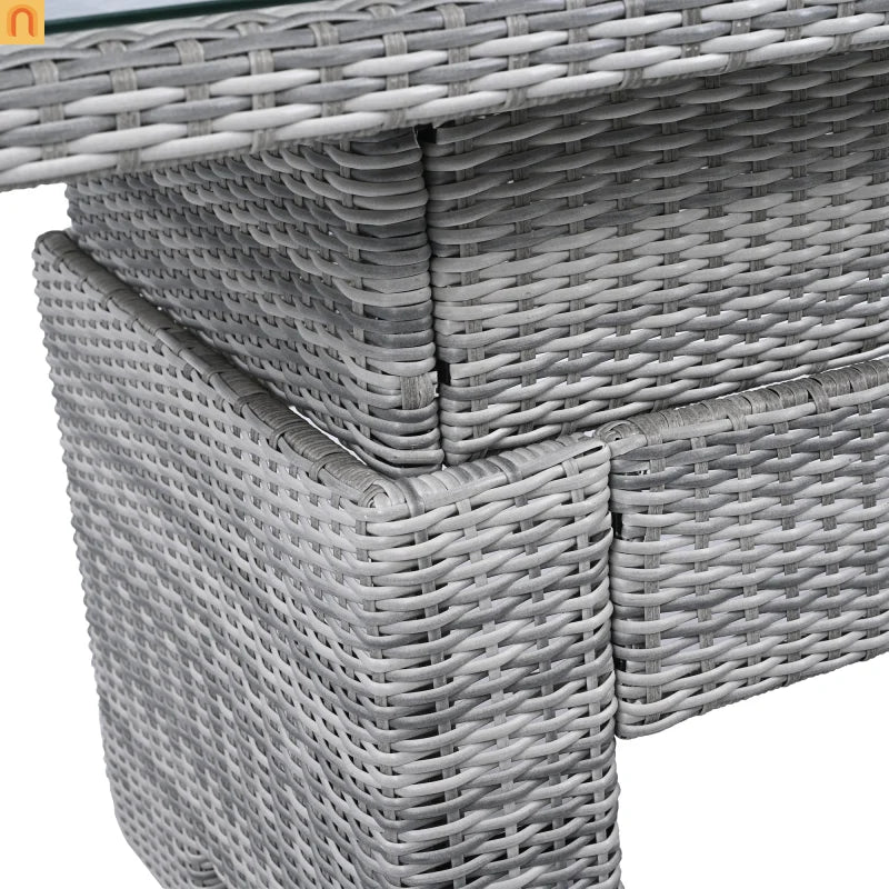 Outdoor Patio Set Rattan Iron Gray Recliner Adjustable Table 6 Piece