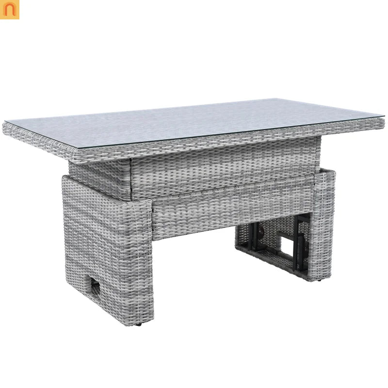 Outdoor Patio Set Rattan Iron Gray Recliner Adjustable Table 6 Piece