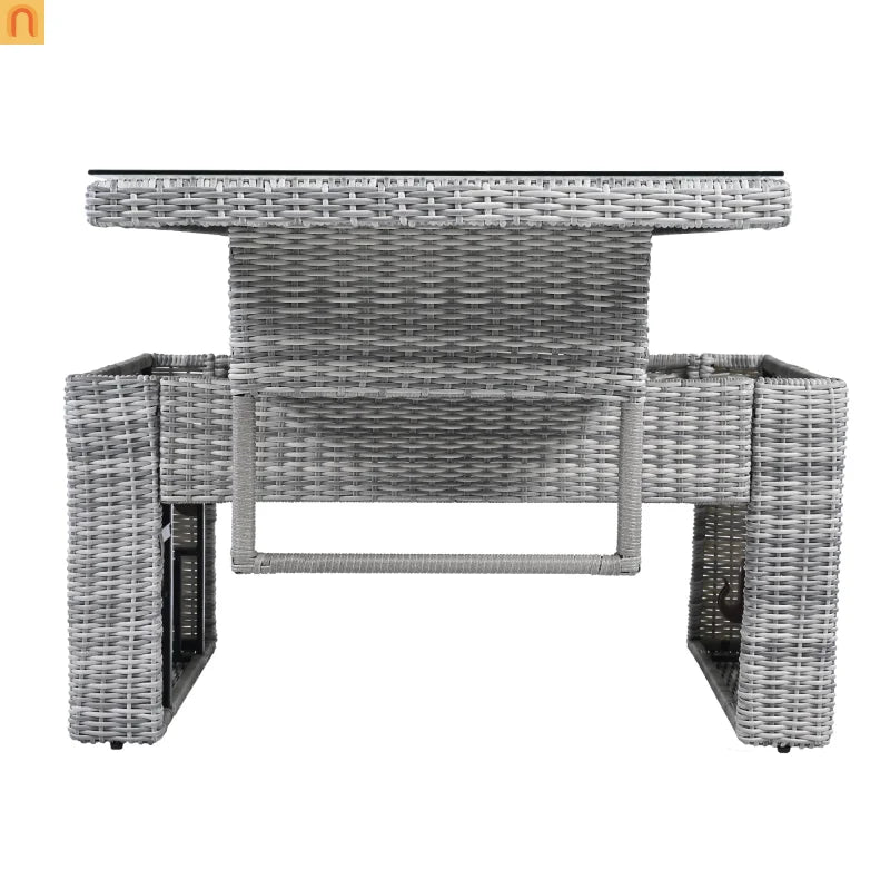 Outdoor Patio Set Rattan Iron Gray Recliner Adjustable Table 6 Piece