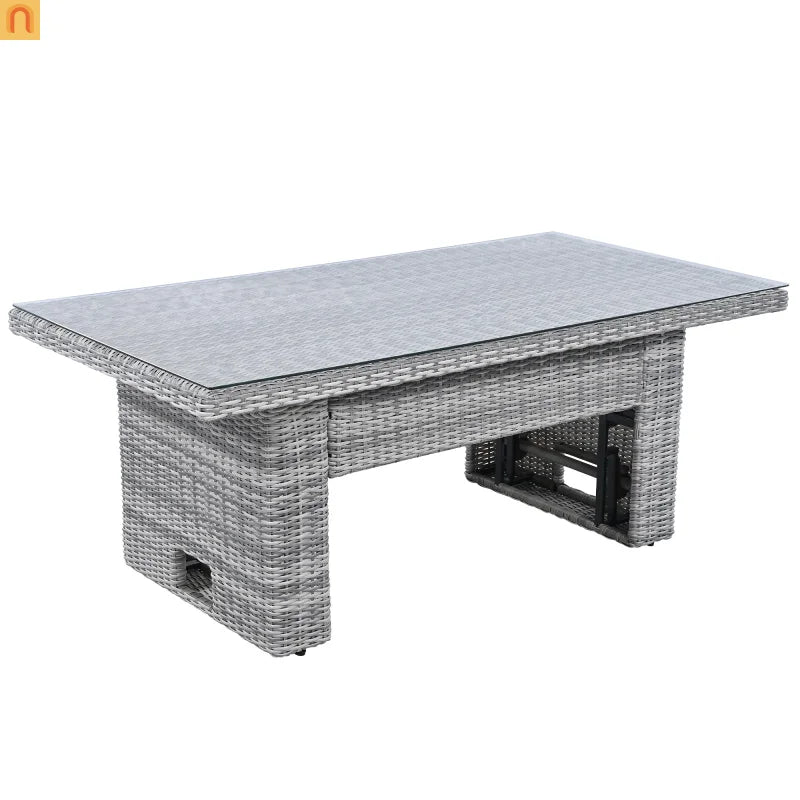 Outdoor Patio Set Rattan Iron Gray Recliner Adjustable Table 6 Piece