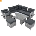 Outdoor Patio Set Rattan Iron Gray Recliner Adjustable Table 6 Piece