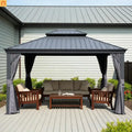 Hardtop Gazebo Steel Gray 11x13ft Curtains Netting 40MPH