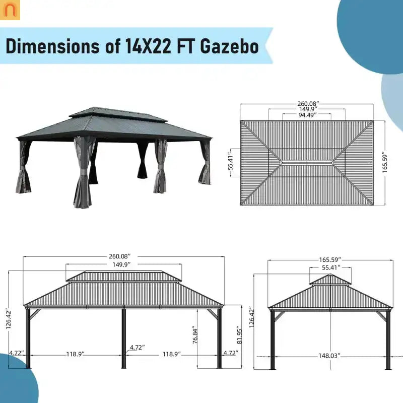 Hardtop Gazebo Aluminum Gray 14x22ft Galvanized Steel with Curtains