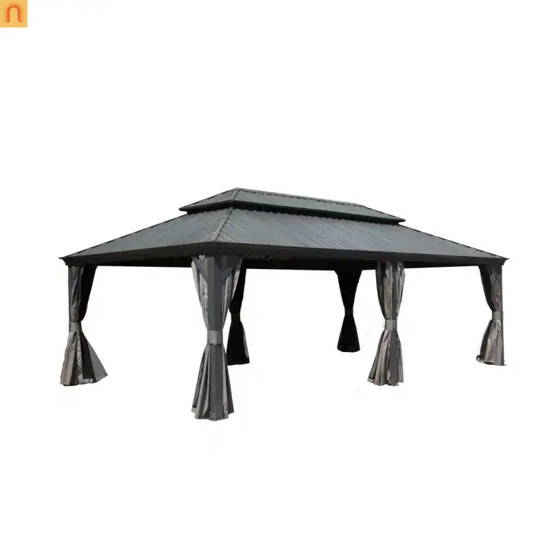 Hardtop Gazebo Aluminum Gray 14x22ft Galvanized Steel with Curtains