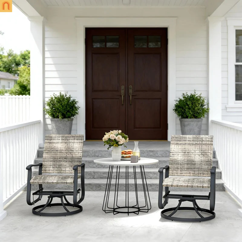Outdoor Swivel Glider Chair Set PE Wicker Steel Yellow Set of 2