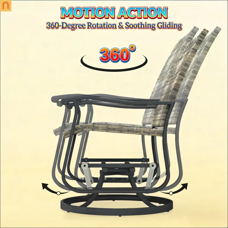 Outdoor Swivel Glider Chair Set PE Wicker Steel Yellow Set of 2