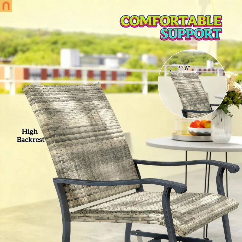 Outdoor Swivel Glider Chair Set PE Wicker Steel Yellow Set of 2