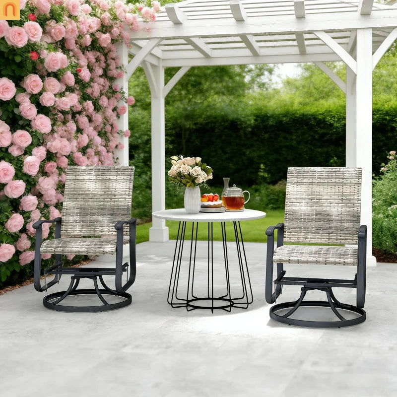 Outdoor Swivel Glider Chair Set PE Wicker Steel Yellow Set of 2