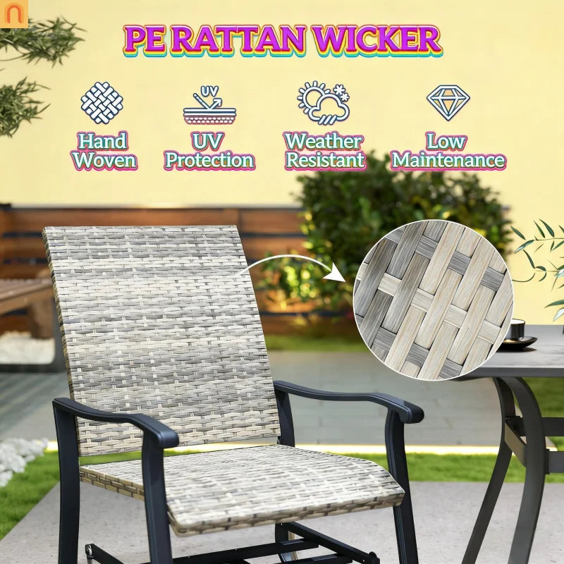 Outdoor Swivel Glider Chair Set PE Wicker Steel Yellow Set of 2