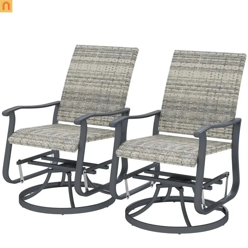 Outdoor Swivel Glider Chair Set PE Wicker Steel Yellow Set of 2
