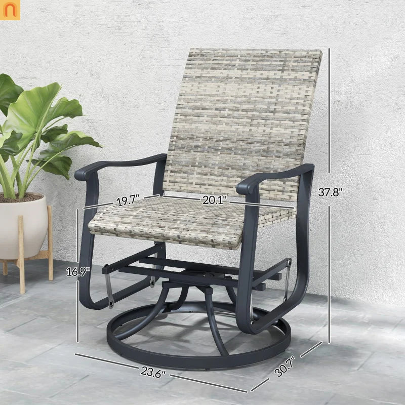 Outdoor Swivel Glider Chair Set PE Wicker Steel Yellow Set of 2