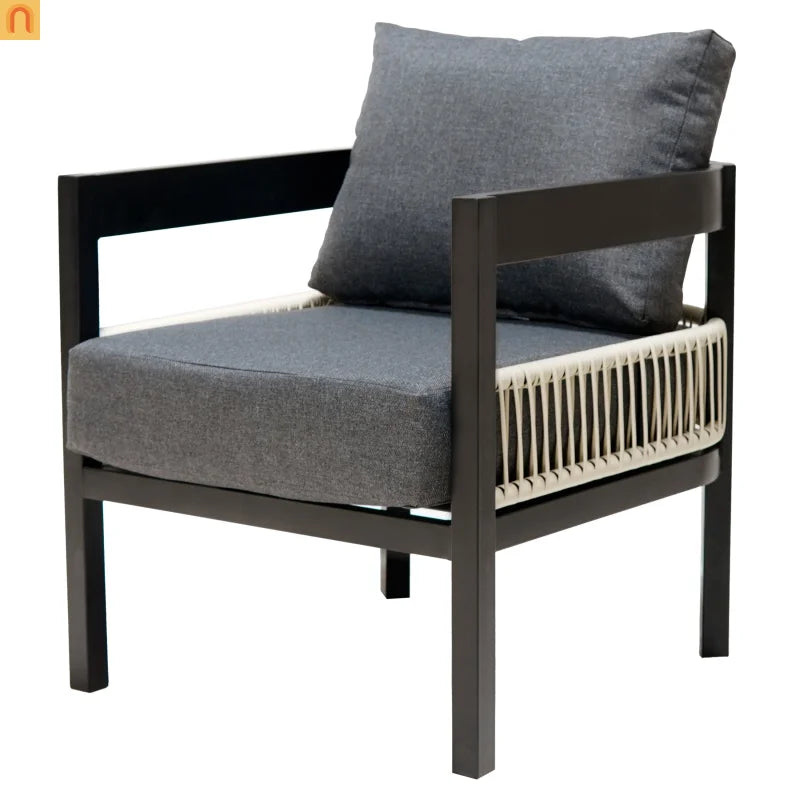 Outdoor Sofa Set Iron PE Wicker Gray Side Table