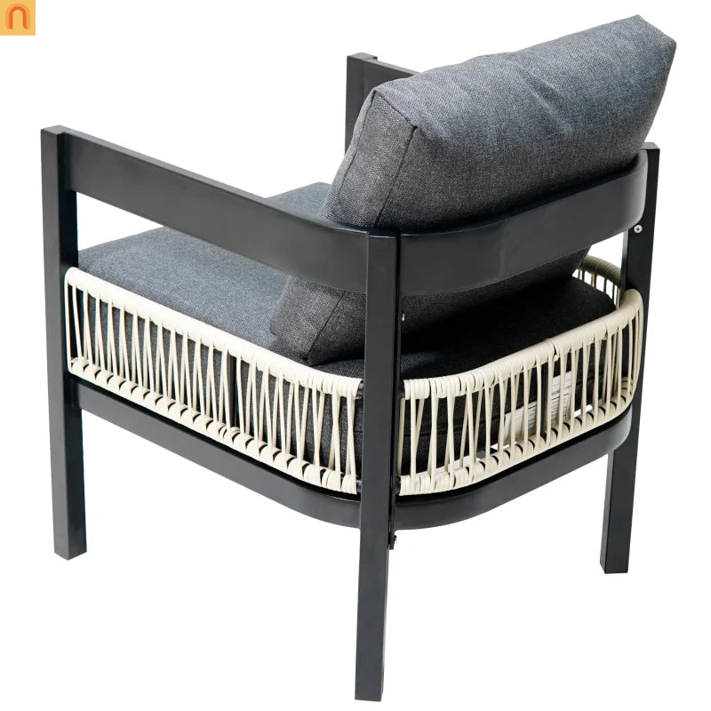 Outdoor Sofa Set Iron PE Wicker Gray Side Table