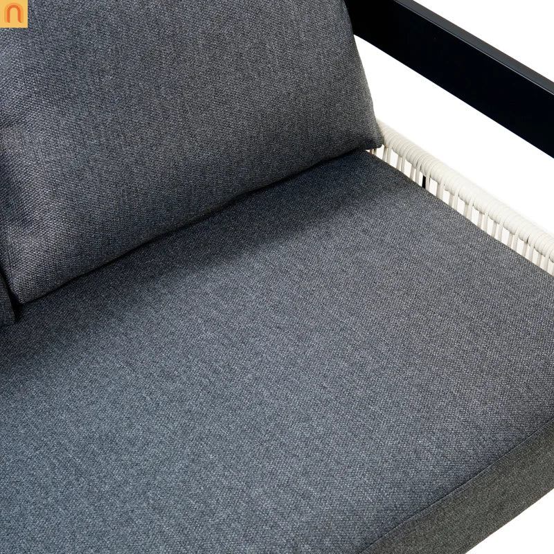Outdoor Sofa Set Iron PE Wicker Gray Side Table