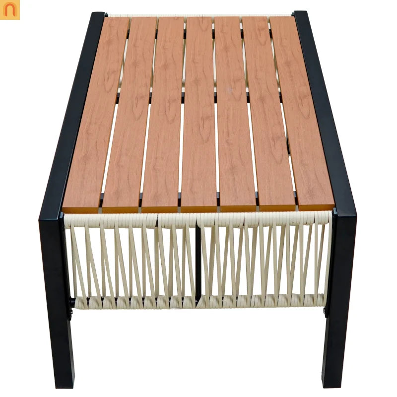 Outdoor Sofa Set Iron PE Wicker Gray Side Table