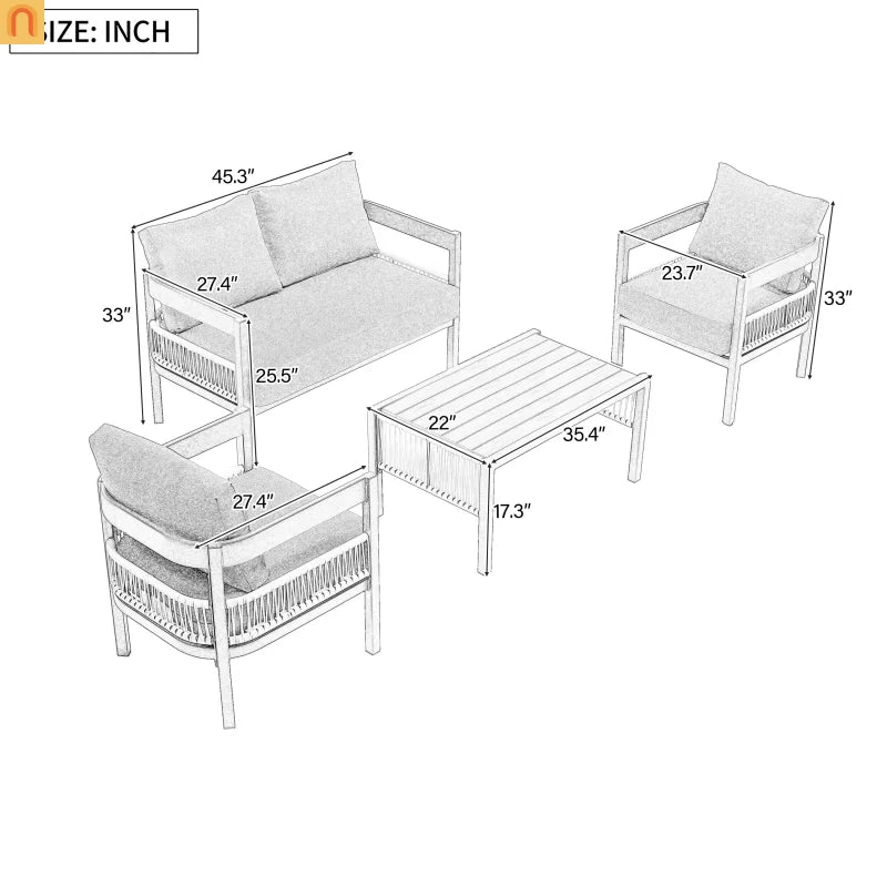 Outdoor Sofa Set Iron PE Wicker Gray Side Table