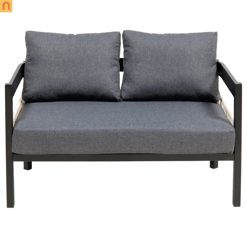 Outdoor Sofa Set Iron PE Wicker Gray Side Table