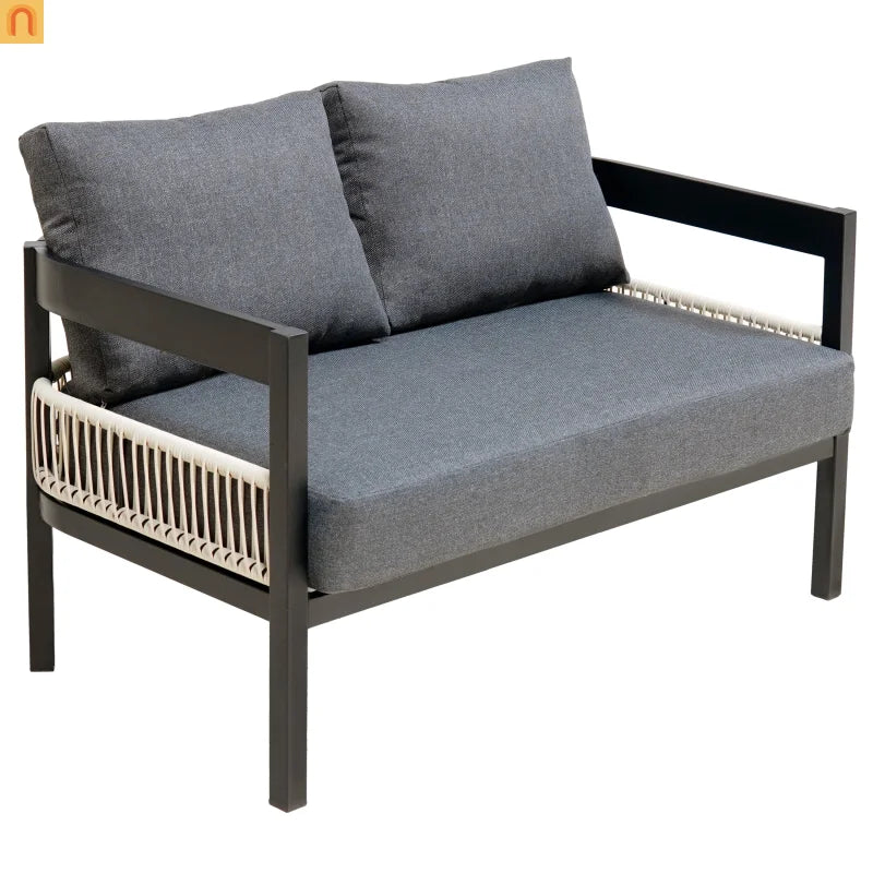 Outdoor Sofa Set Iron PE Wicker Gray Side Table