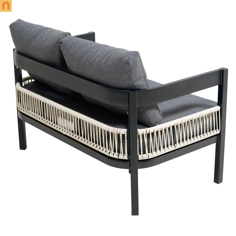 Outdoor Sofa Set Iron PE Wicker Gray Side Table