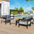 Outdoor Sofa Set Iron PE Wicker Gray Side Table