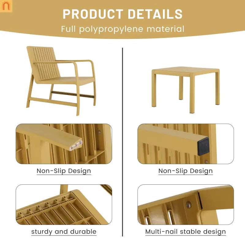 Outdoor Patio Set Polypropylene Yellow UV-Resistant 300 lb Cap
