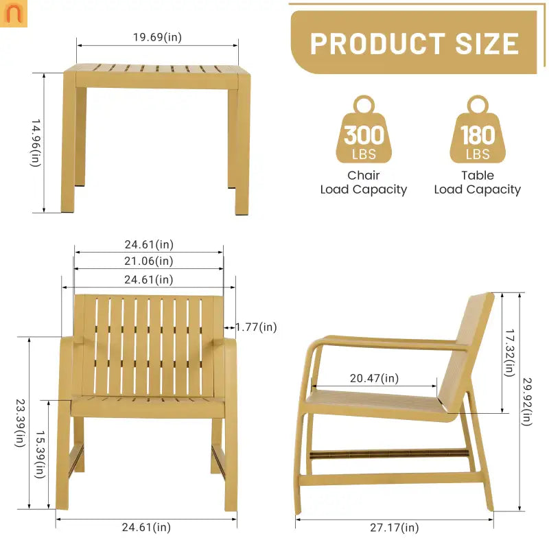 Outdoor Patio Set Polypropylene Yellow UV-Resistant 300 lb Cap