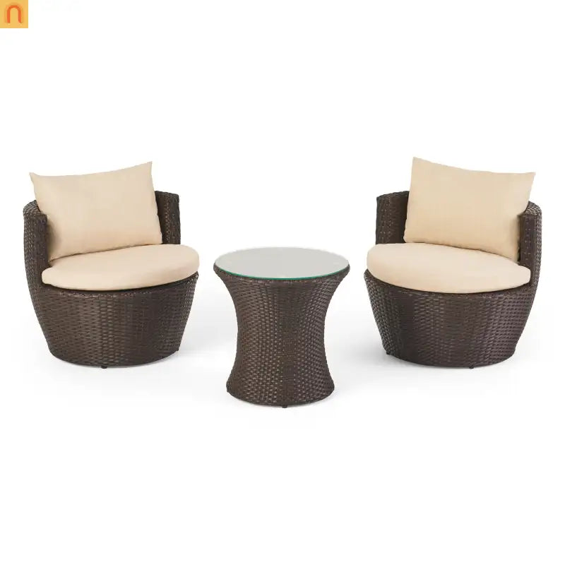 Outdoor Chat Set Wicker Brown Aluminum 3-Piece No Assembly